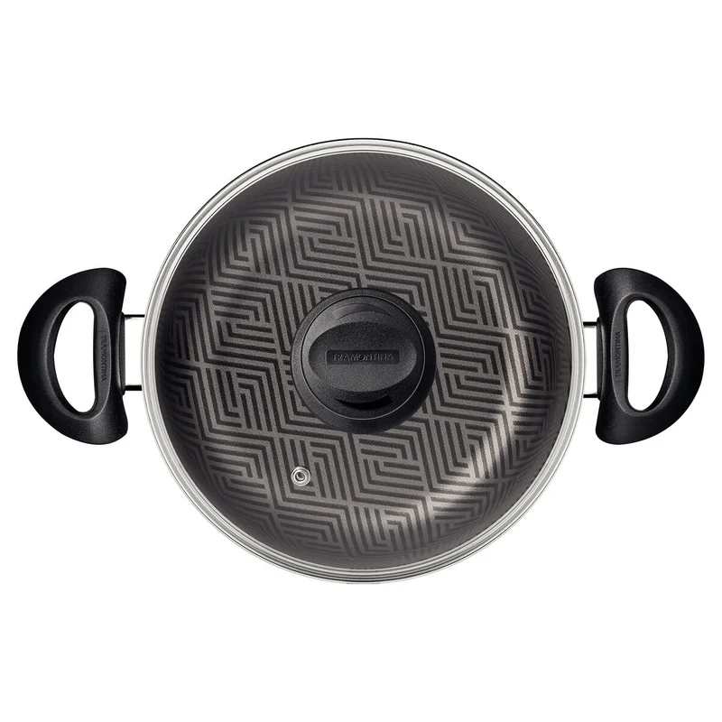 ترامونتينا Tramontina Paris Aluminum Casserole with Interior and Exterior Starflon Max Lead Nonstick Coating with a Glass Lid, 28 cm 8 L